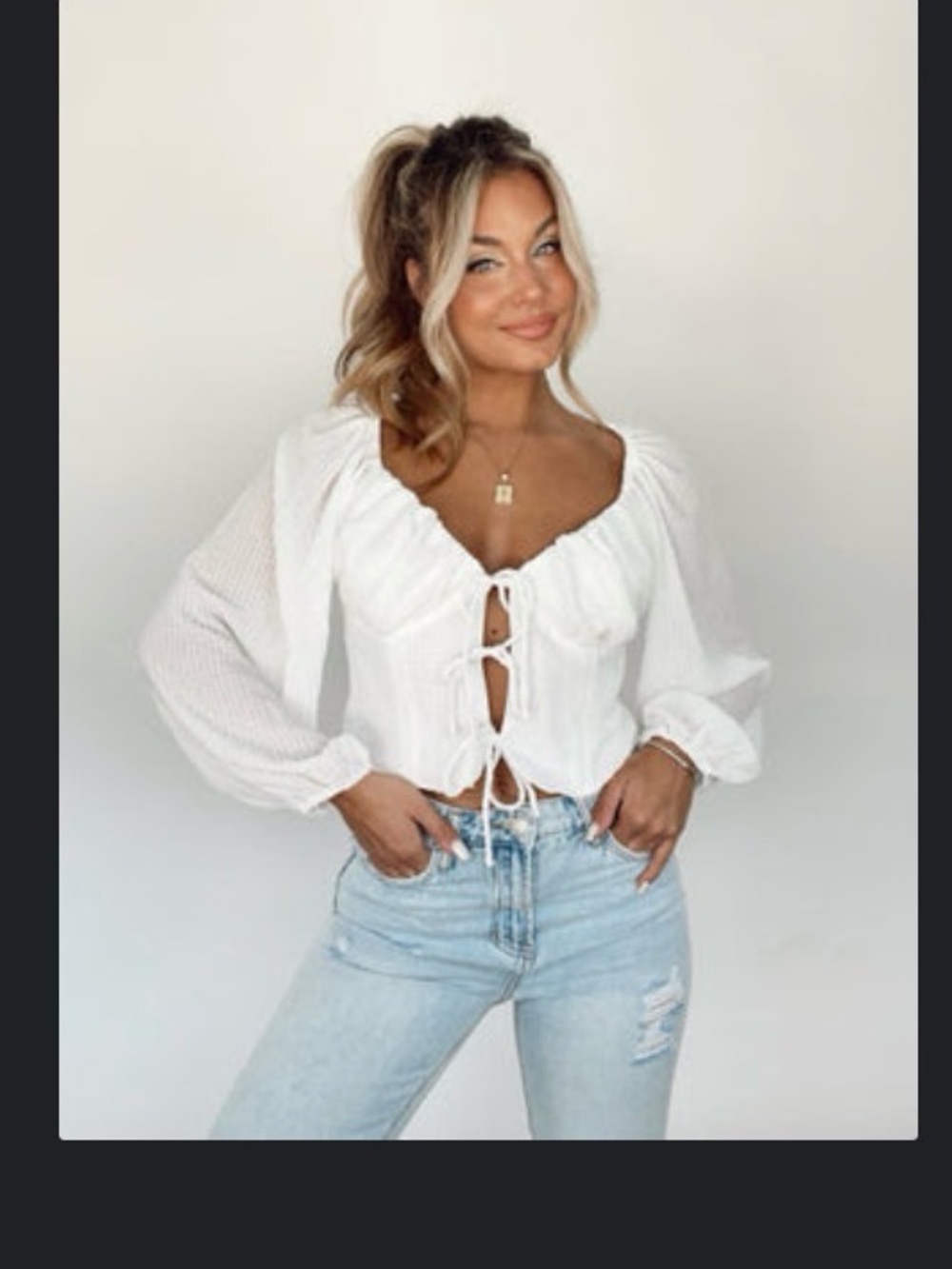 White Tie-Front Peasant Blouse - Women Tops